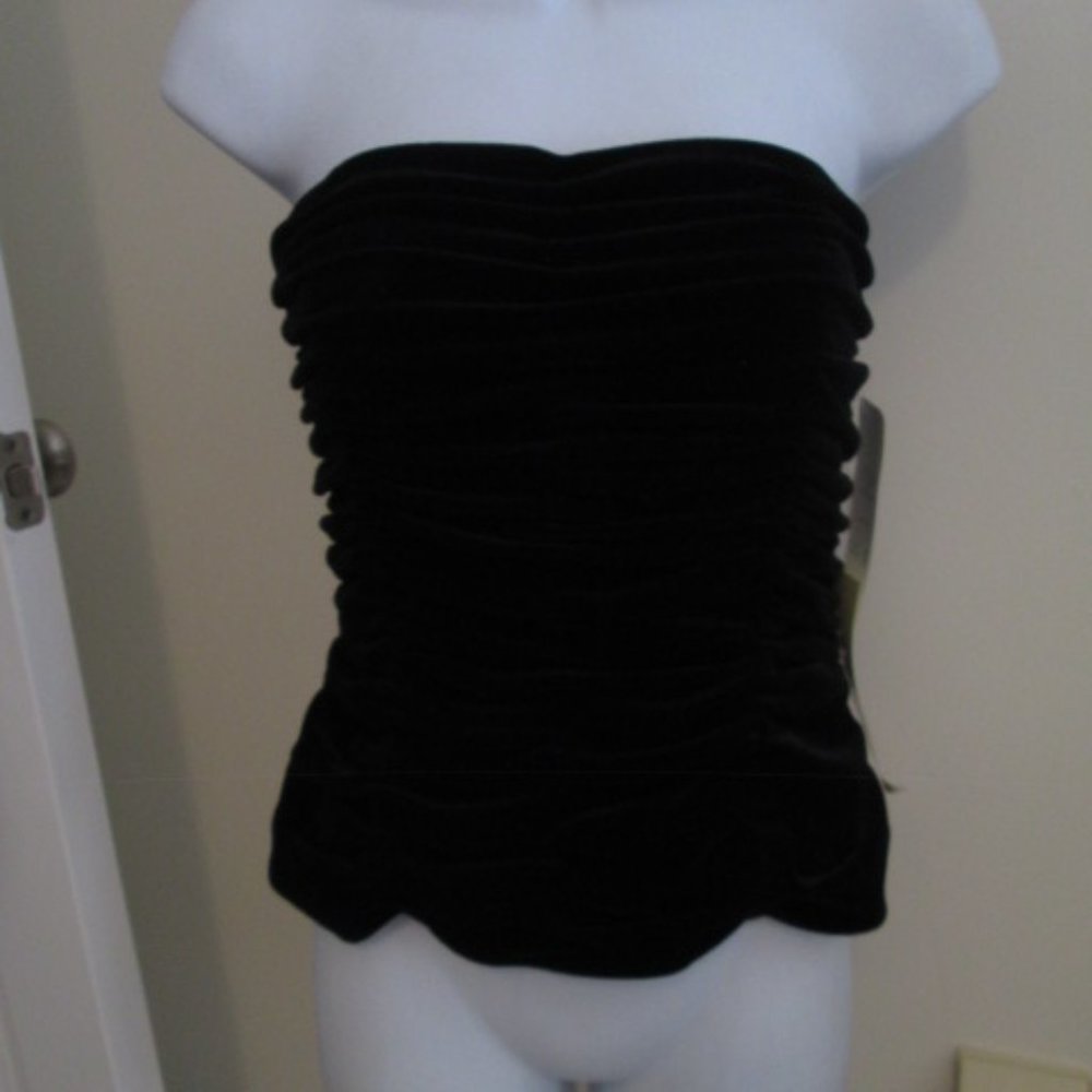 ADRIANNA PAPELL Occasions $130 Black Velvet Ruched Strapless Bustier size 4 NWT